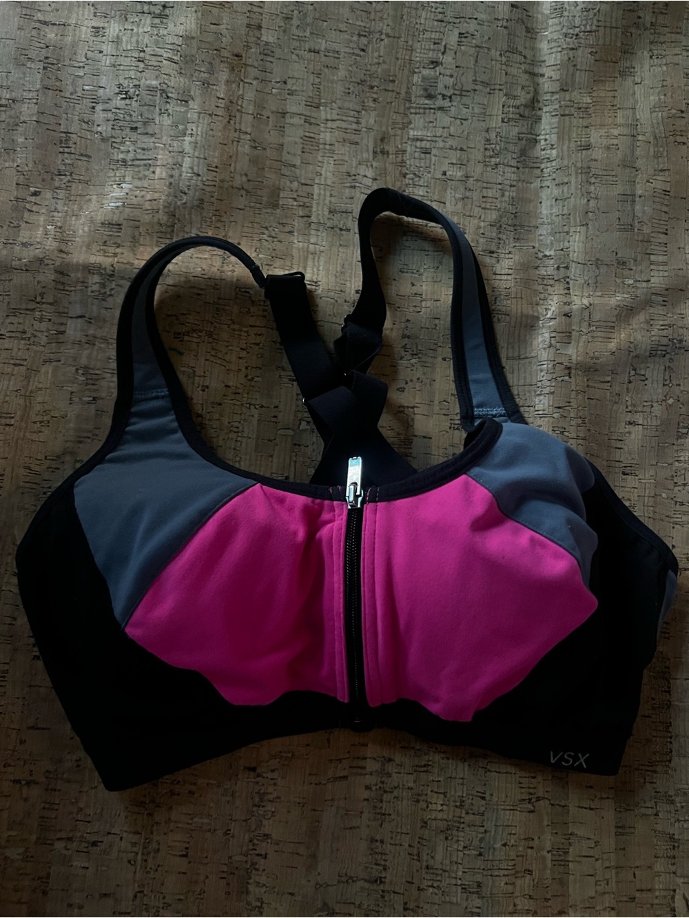 VSX Pink, Gray & Black Front-Zip Sports Bra